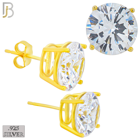 925-ES71-GC - .925 Sterling Silver Gold Plated Earring Stud Casting Round Prong Setting Clear Zircon image 10