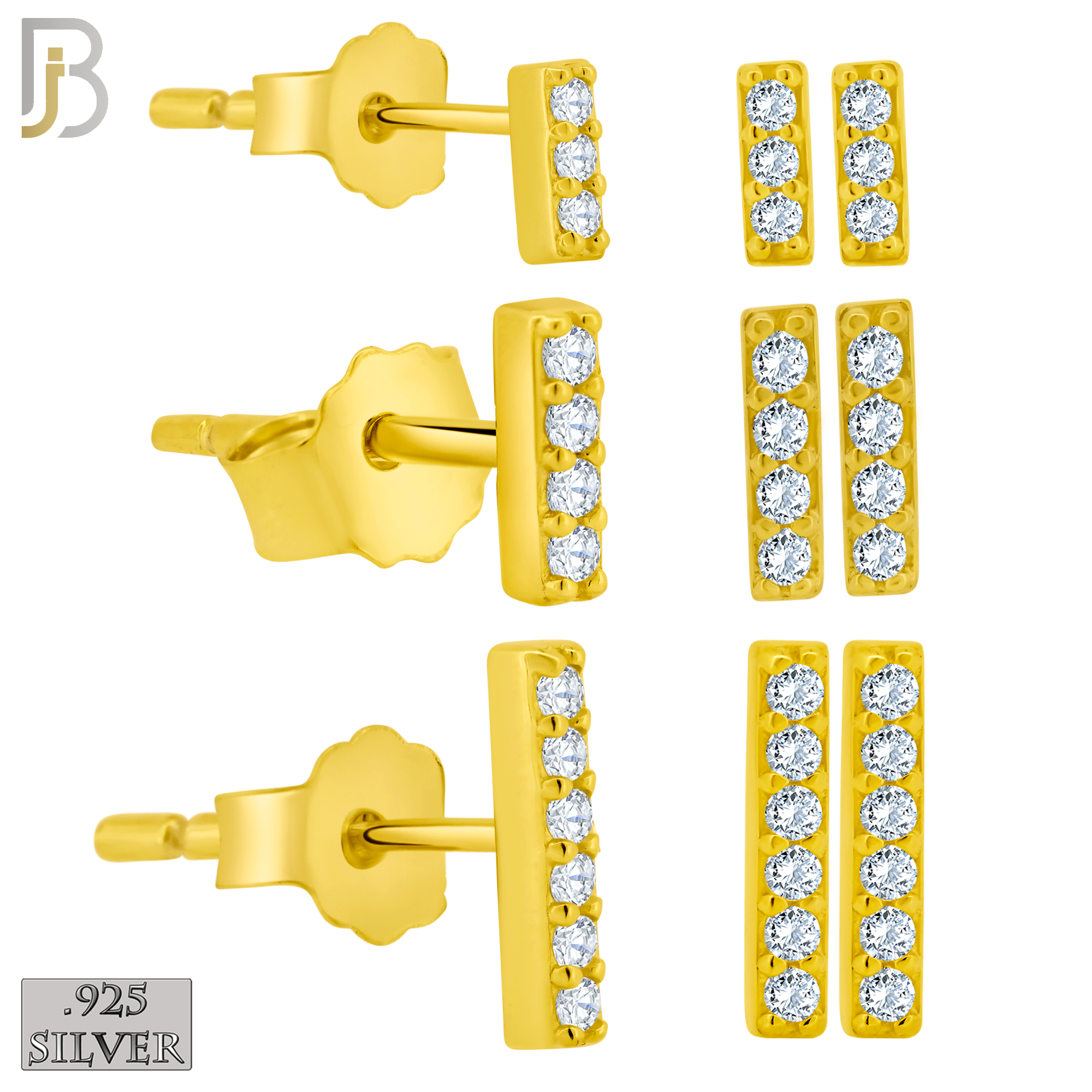925-ES389 - .925 Sterling Silver Three Pair Set Bar Stud Earrings (4mm, 5mm, 7mm Bar) image 1