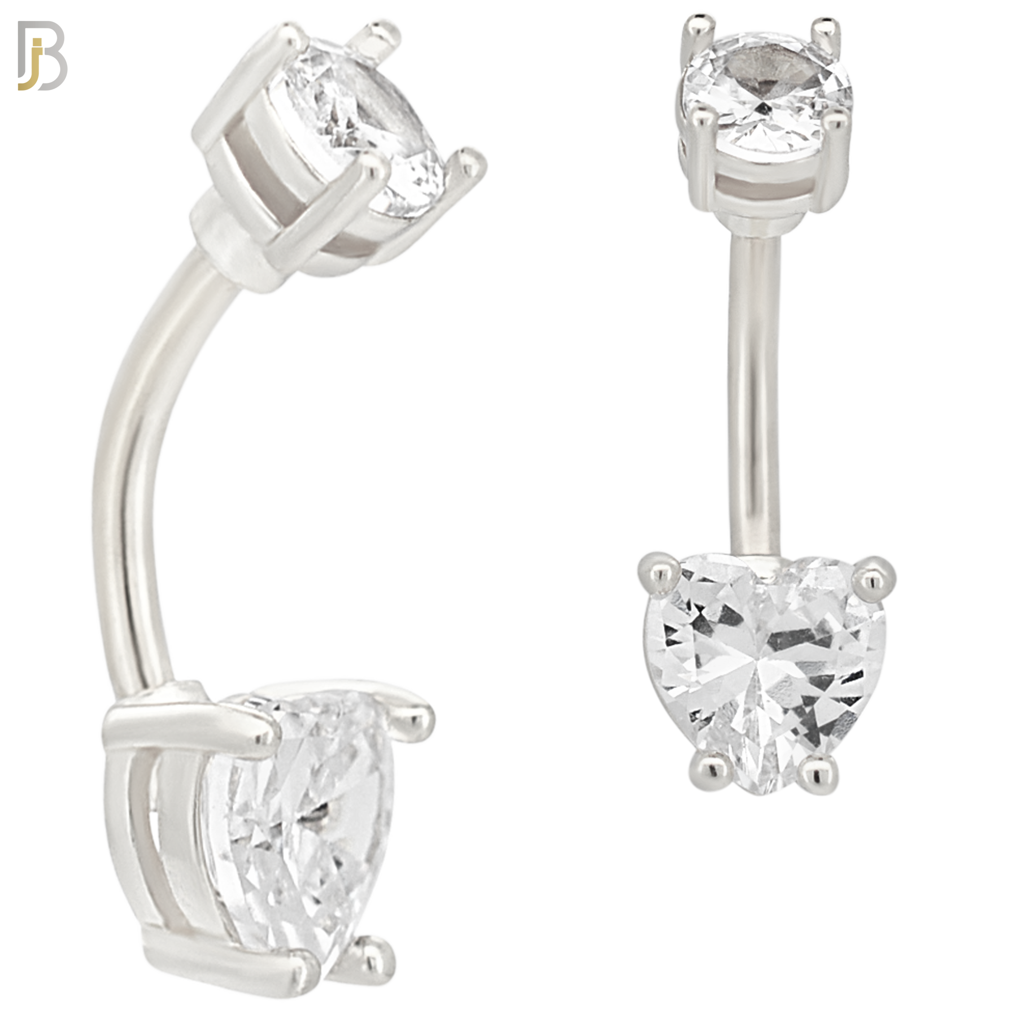 NB06S - 316L Stainless Steel Heart Prong Setting Zircon  Banana Belly Navel Ring (PACK OF 6) image 1