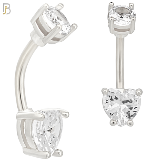 NB06S - 316L Stainless Steel Heart Prong Setting Zircon  Banana Belly Navel Ring (PACK OF 6) image 1