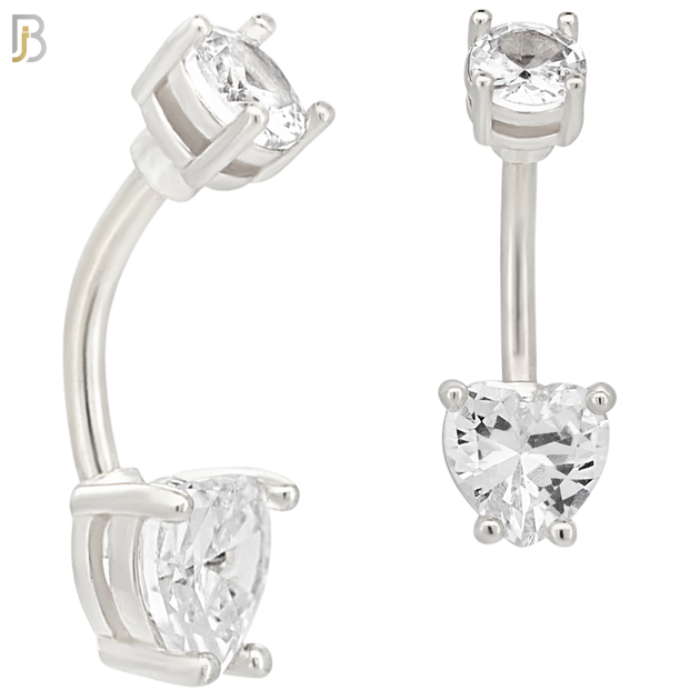 NB06S - 316L Stainless Steel Heart Prong Setting Zircon  Banana Belly Navel Ring (PACK OF 6) image 1