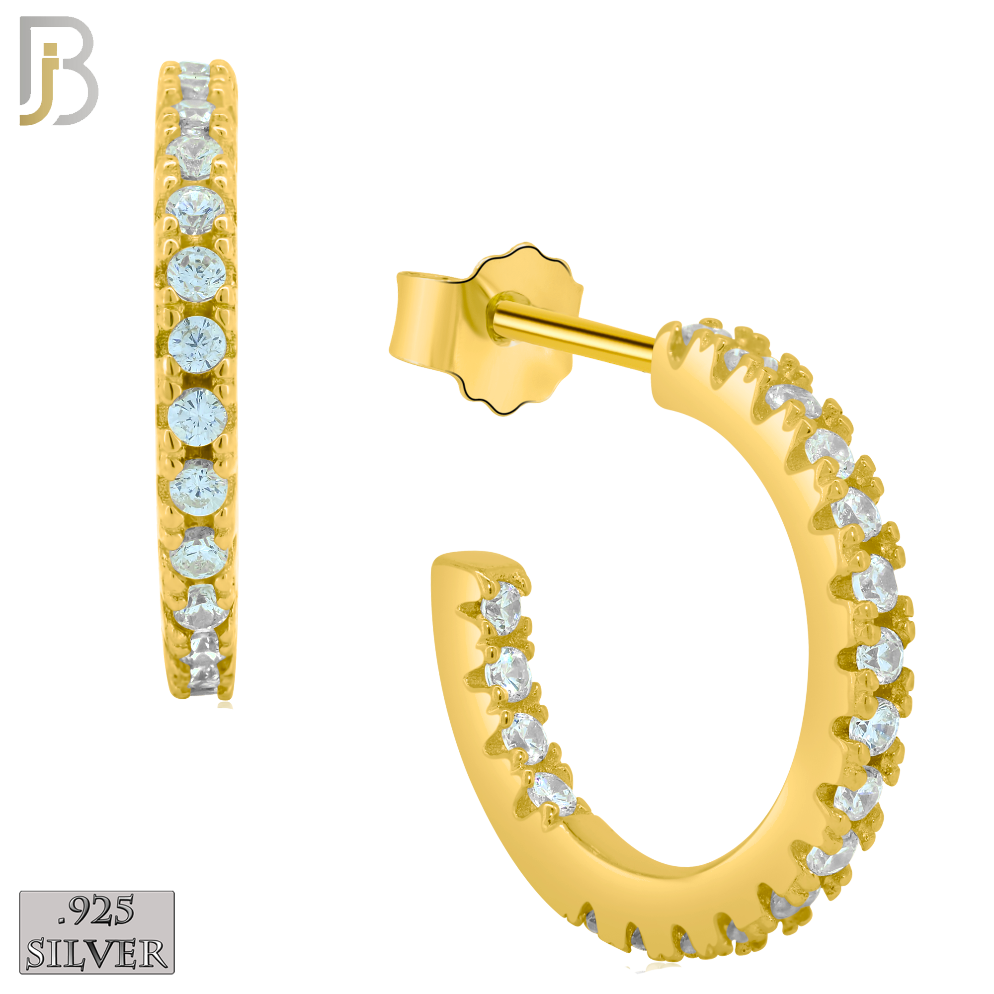 925-ES306 - .925 Sterling Silver Half Hoop with Zircon Stud Earrings image 2