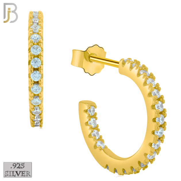925-ES306 - .925 Sterling Silver Half Hoop with Zircon Stud Earrings image 2
