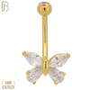 14-NB25 - 14k Solid Gold Banana Belly Ring with 8mm Butterfly Design image 0