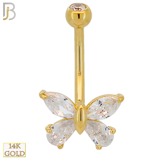 14-NB25 - 14k Solid Gold Banana Belly Ring with 8mm Butterfly Design image 0