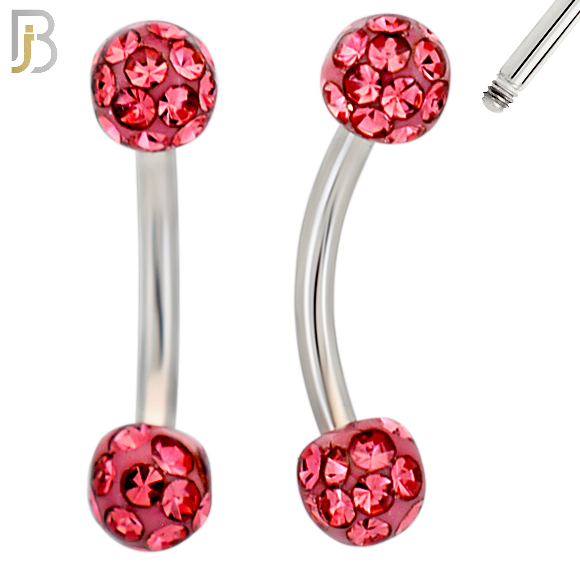EC05 - 8mm Length Bar 316L Surgical Steel Curved Barbell Coated Multi Zircon Externally Threaded (PACK OF 4) image 1