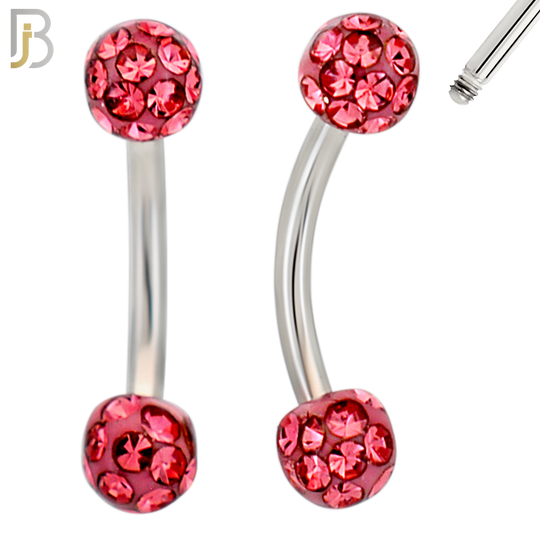 EC05 - 8mm Length Bar 316L Surgical Steel Curved Barbell Coated Multi Zircon Externally Threaded (PACK OF 4) image 1