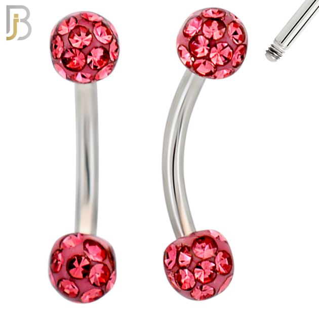 EC05 - 8mm Length Bar 316L Surgical Steel Curved Barbell Coated Multi Zircon Externally Threaded (PACK OF 4) image 1