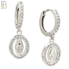 ES505 - 316L Stainless Steel Dangling Oval Virgin Mary Huggies Earrings image 1