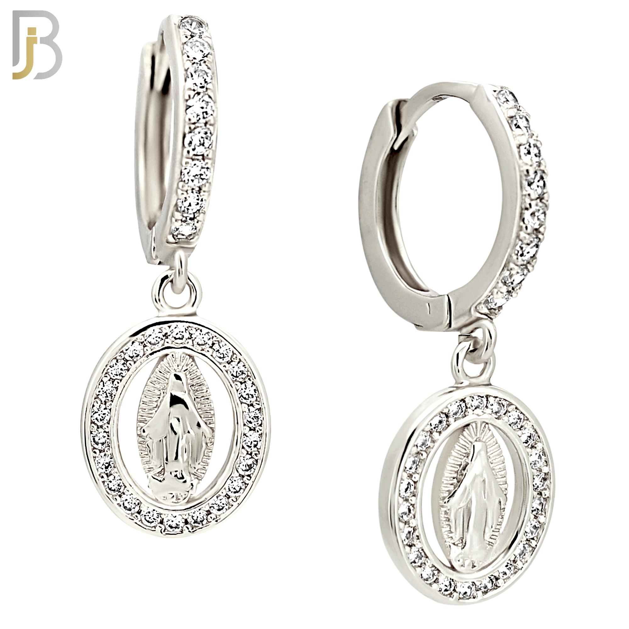 ES505 - 316L Stainless Steel Dangling Oval Virgin Mary Huggies Earrings image 1