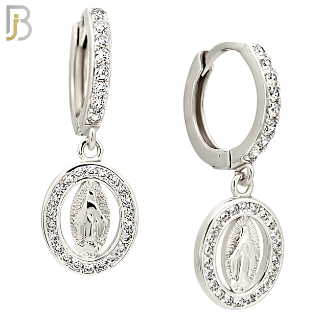 ES505 - 316L Stainless Steel Dangling Oval Virgin Mary Huggies Earrings image 1