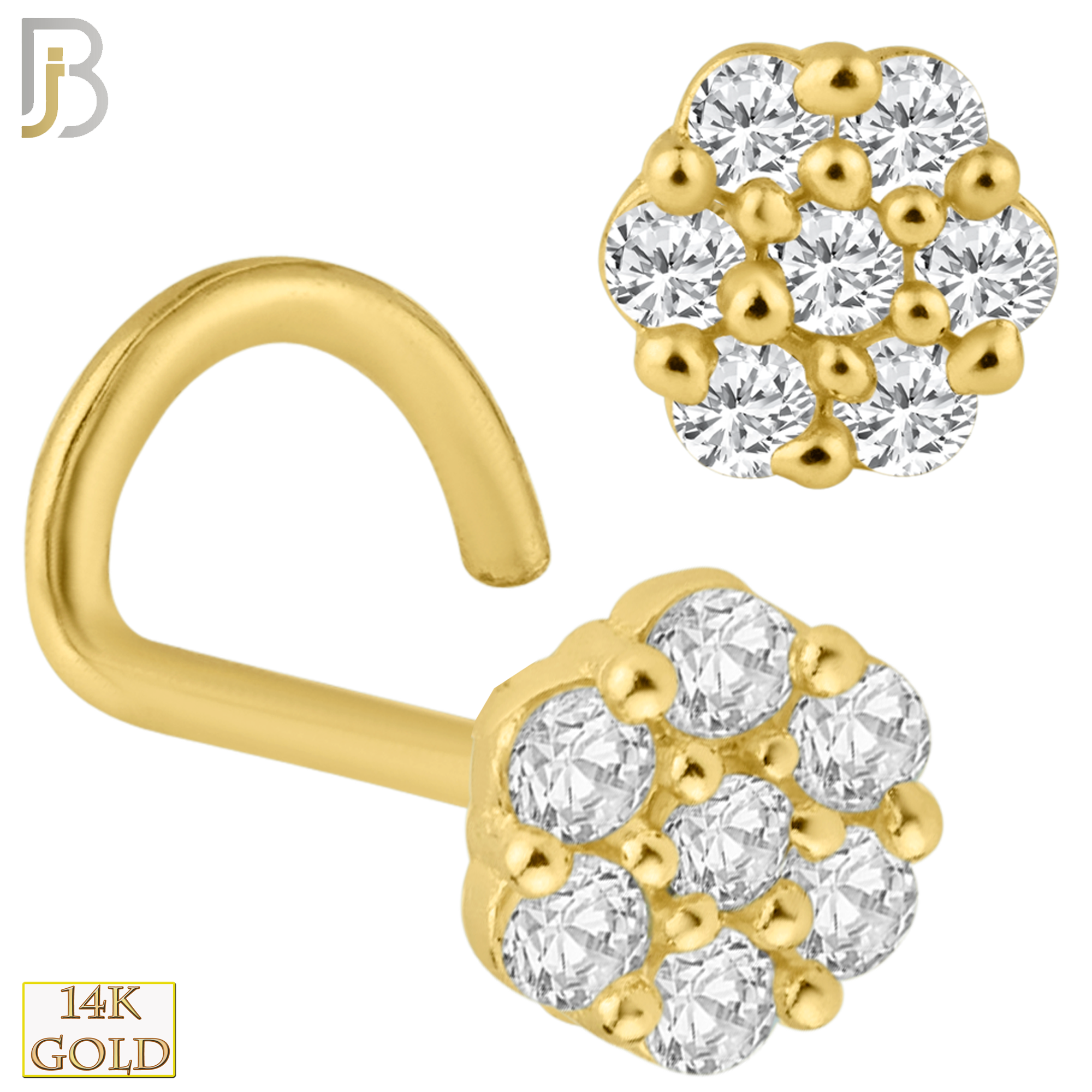 14-NR33C- 14K Solid Gold Round Shaped Flower Design with CZ Nose Screw image 0