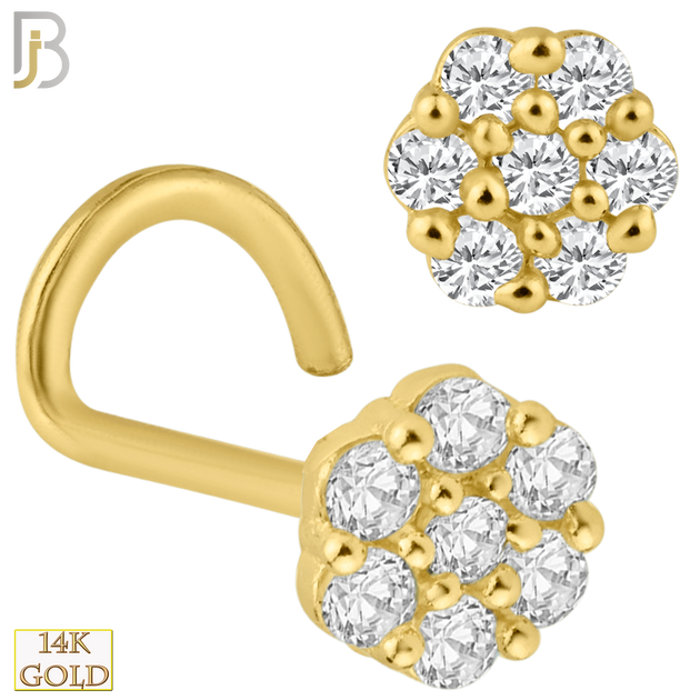 14-NR33C- 14K Solid Gold Round Shaped Flower Design with CZ Nose Screw image 0
