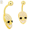 NB98 - 316L Stainless Steel Alien Skull with Multi CZ Banana Belly Ring and 5mm Screw Top image 2