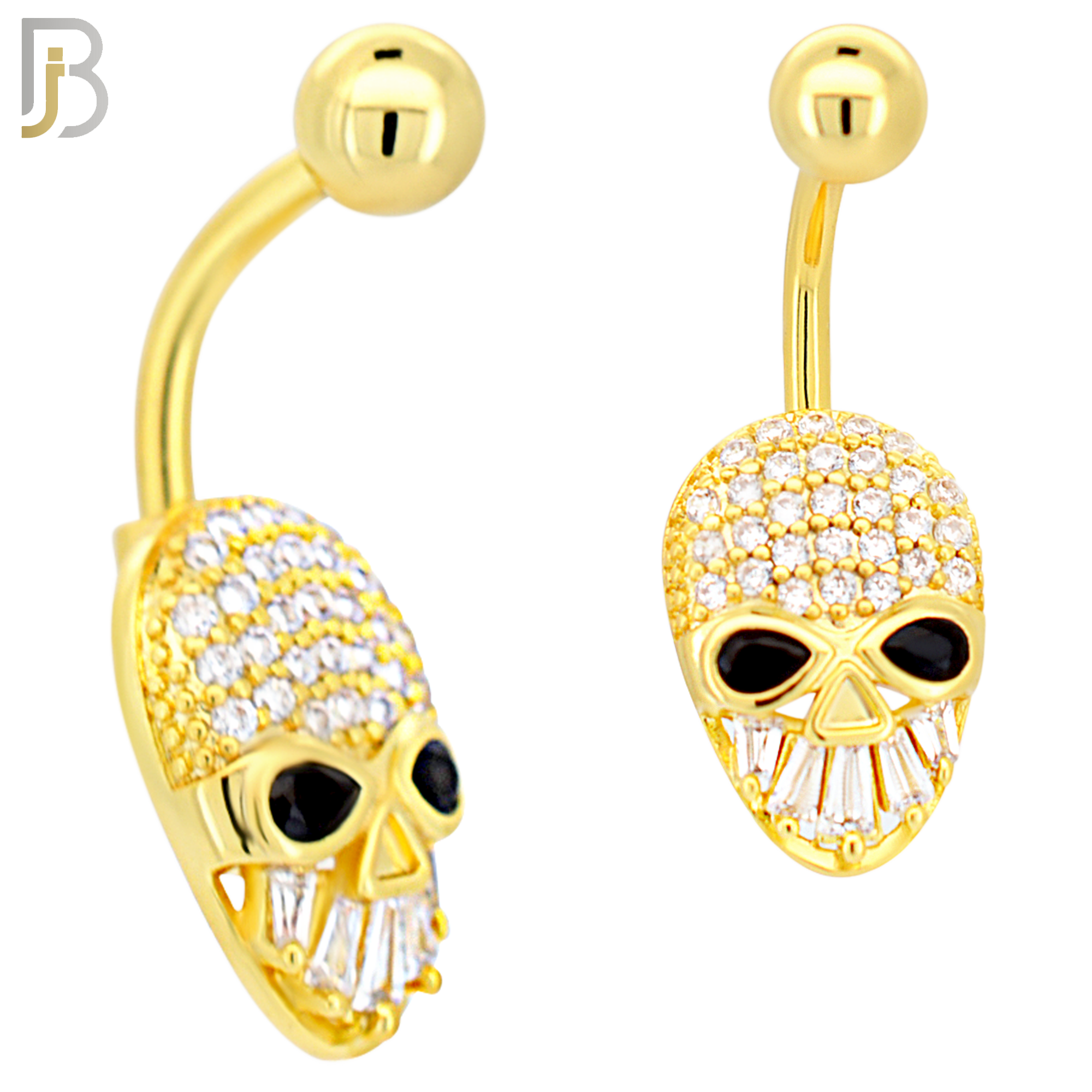 NB98 - 316L Stainless Steel Alien Skull with Multi CZ Banana Belly Ring and 5mm Screw Top image 2