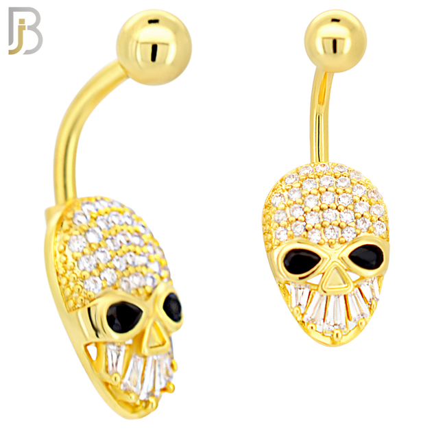 NB98 - 316L Stainless Steel Alien Skull with Multi CZ Banana Belly Ring and 5mm Screw Top image 2