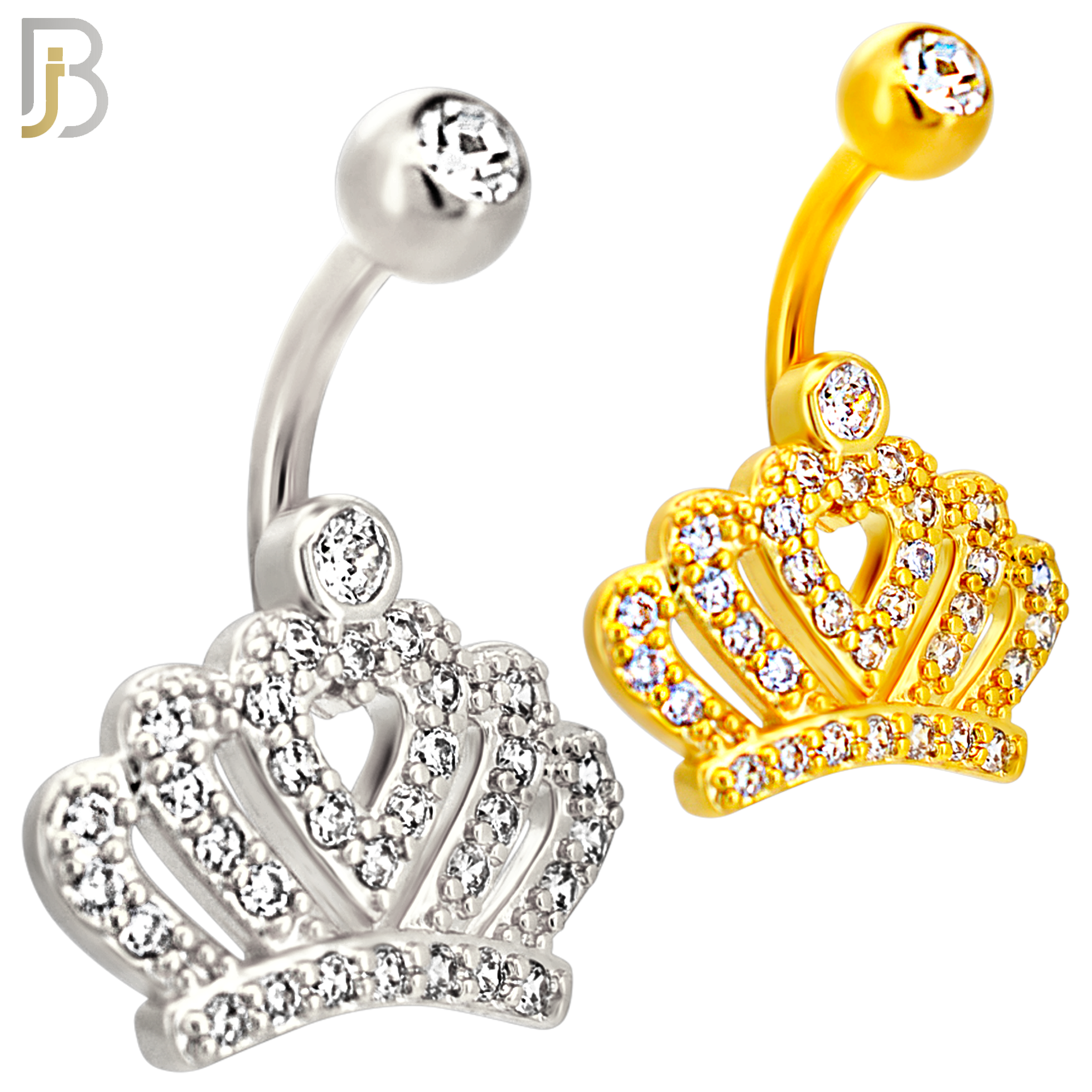 NB116 - 316L Surgical Steel CZ studded Crown Belly Ring image 0