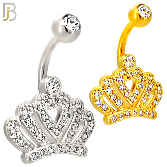 NB116 - 316L Surgical Steel CZ studded Crown Belly Ring image 0