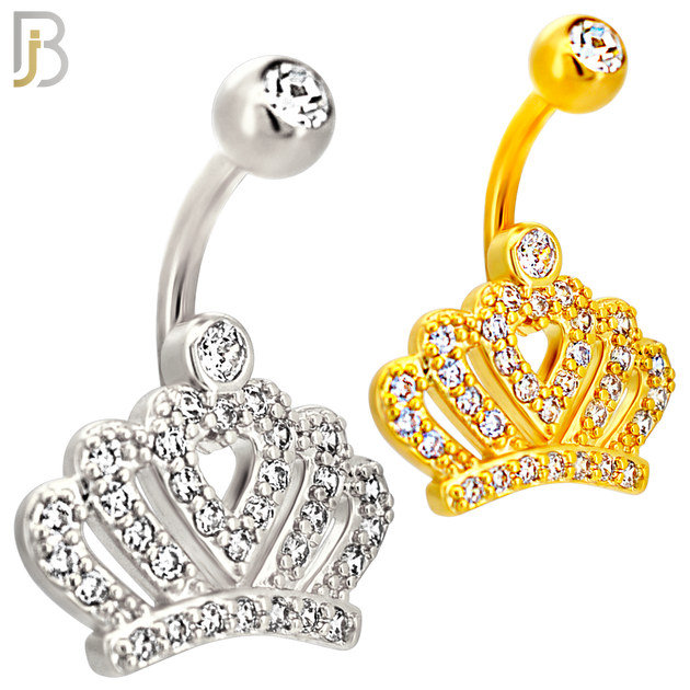 NB116 - 316L Surgical Steel CZ studded Crown Belly Ring image 0