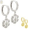 ES490 - 316L Stainless Steel Dangling Virgin Mary with Six Surrounding Hearts Huggies Earrings image 0