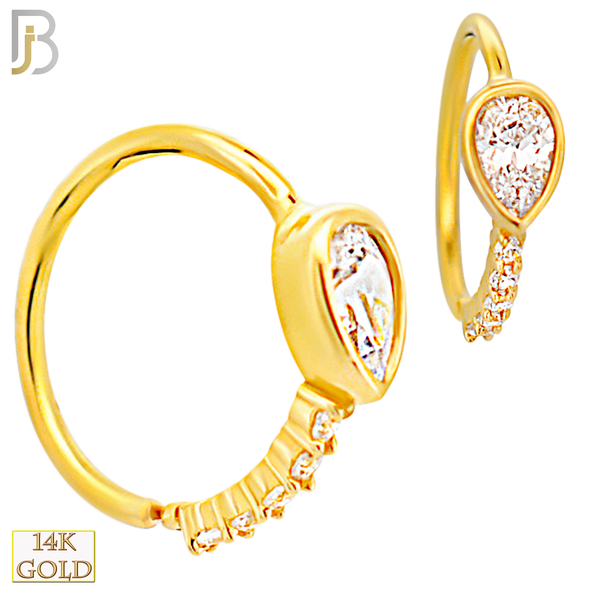 14-CT130 - 14K Yellow Gold Hoop with Pear Shaped CZ in Bezel Setting with 5 CZ Line image 0