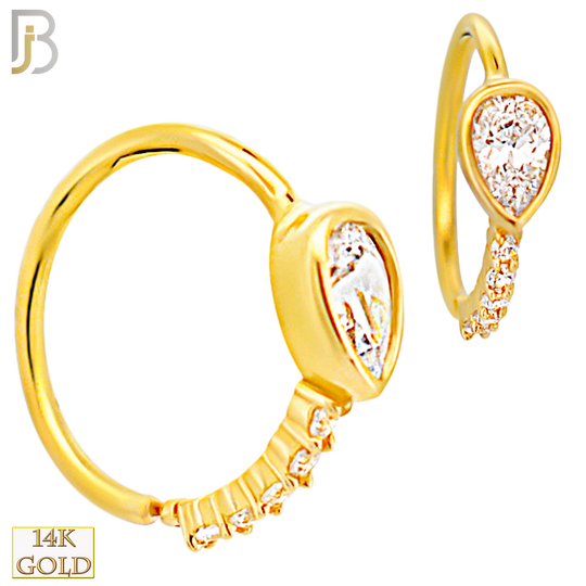 14-CT130 - 14K Yellow Gold Hoop with Pear Shaped CZ in Bezel Setting with 5 CZ Line image 0
