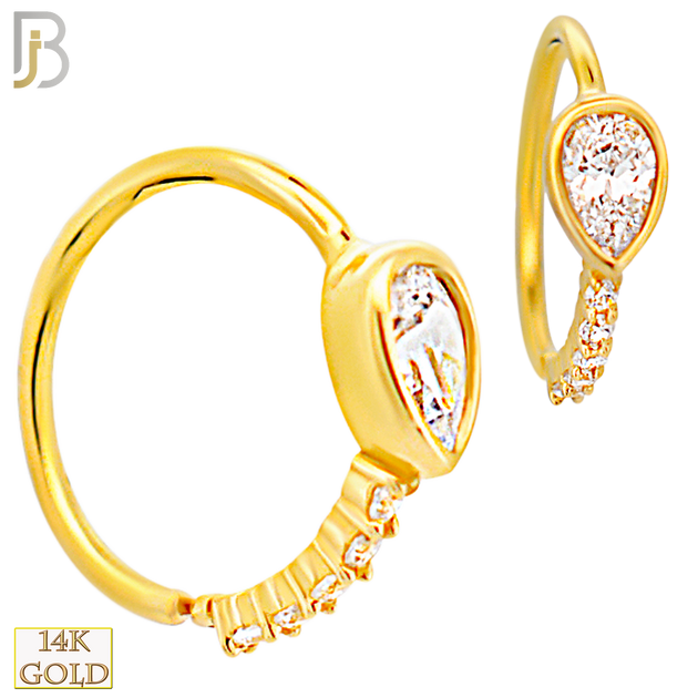 14-CT130 - 14K Yellow Gold Hoop with Pear Shaped CZ in Bezel Setting with 5 CZ Line image 0