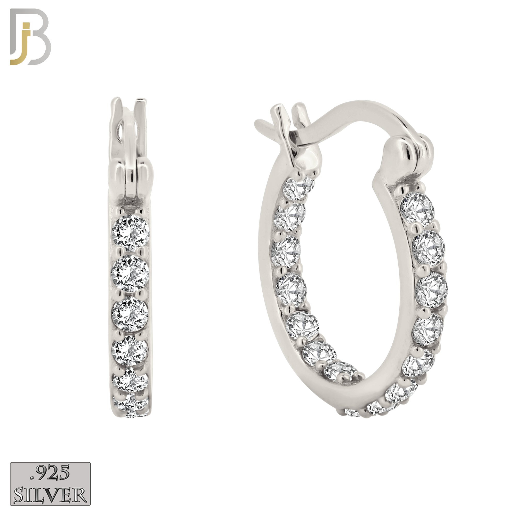 925-ES252 - .925 Sterling Silver Hinged Hoop Earrings with Zircon image 0