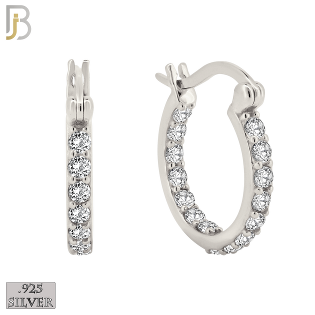 925-ES252 - .925 Sterling Silver Hinged Hoop Earrings with Zircon image 0
