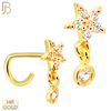 14-NR112C- 14k Yellow Gold CZ Studded Star with Dangling Round CZ in Bezel Setting Nose Screw - Yellow Gold image