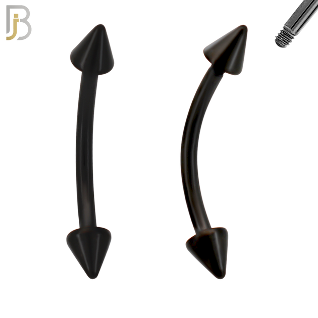 EC02K14 - 14g Thickness 316L Surgical Steel Black Plated Curved Barbell Plain Screw Spike (PACK OF 6) image 0