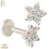 14-LB27 - 14k Yellow Gold Five Petal Star Shaped Flower with Zircon Labret image 1