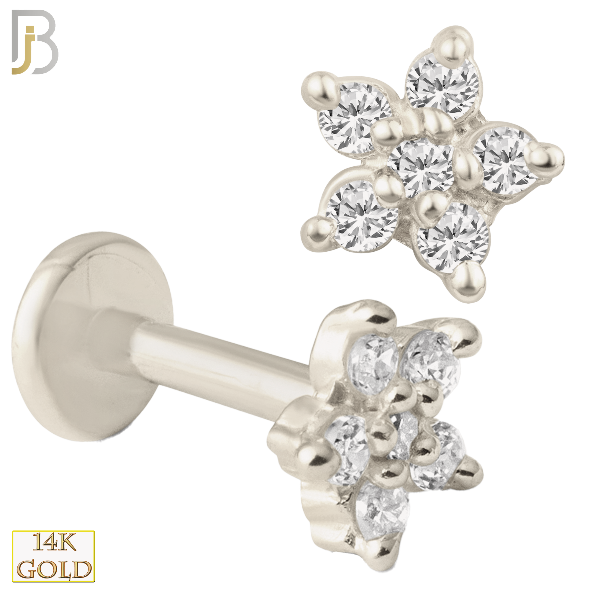 14-LB27 - 14k Yellow Gold Five Petal Star Shaped Flower with Zircon Labret image 1
