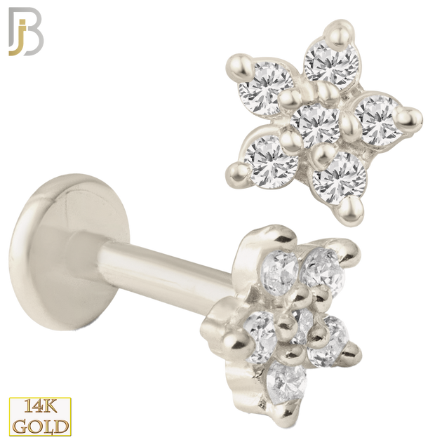 14-LB27 - 14k Yellow Gold Five Petal Star Shaped Flower with Zircon Labret image 1