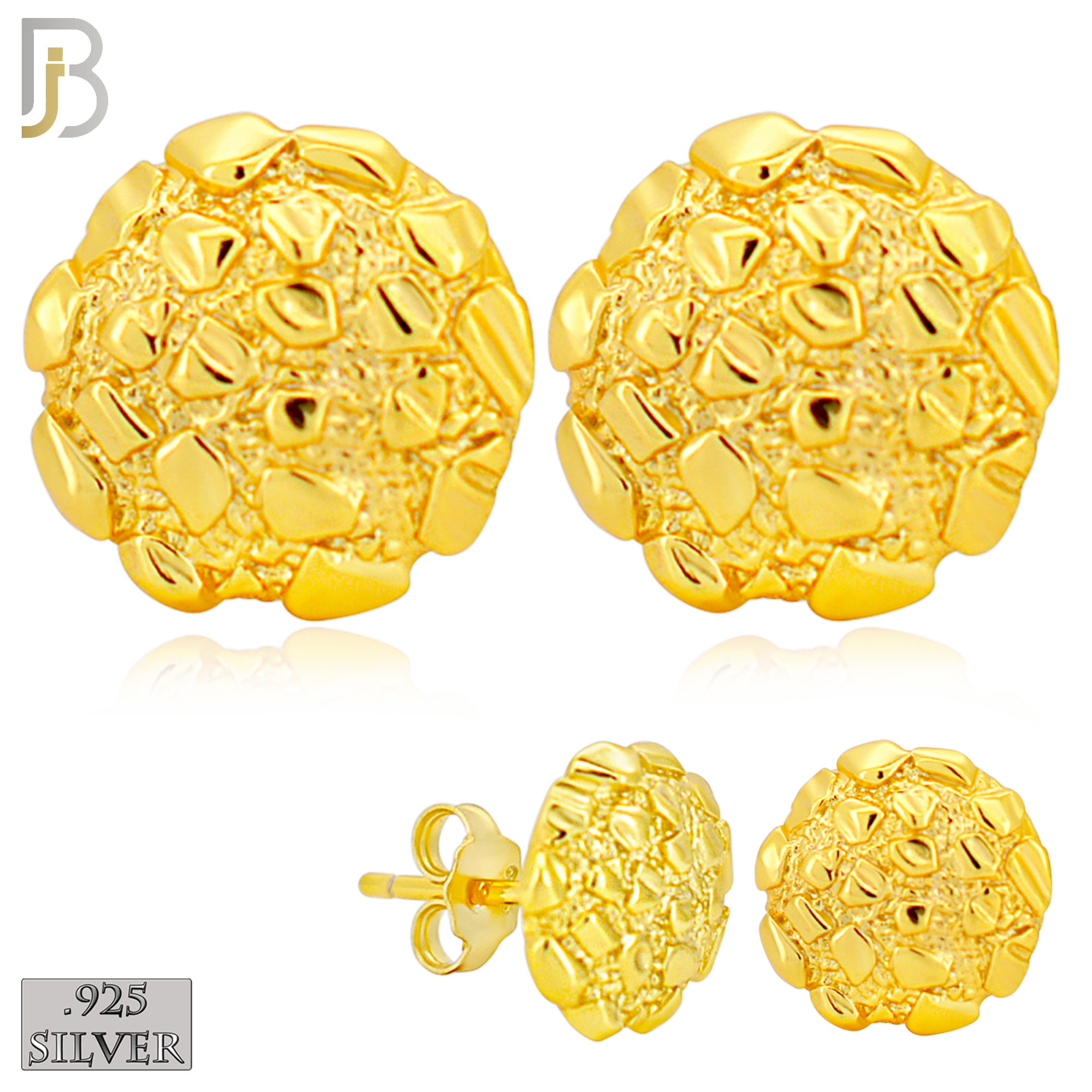 925-ES513 - 925 Sterling Silver in Gold Plating Round Nuggets Push Back Earrings image 0
