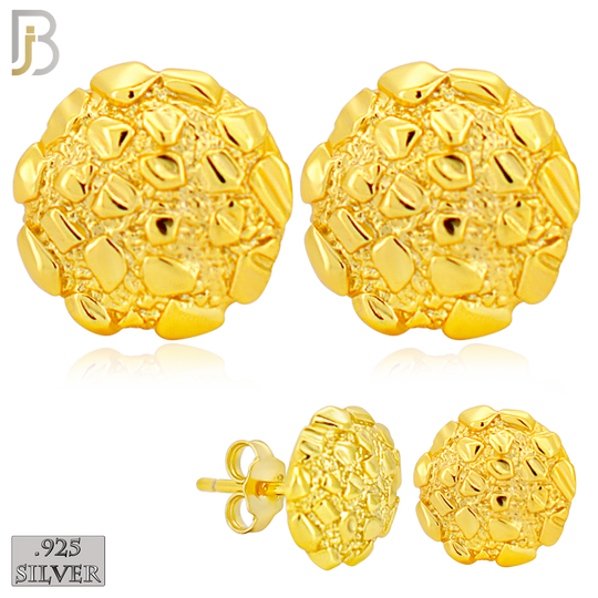925-ES513 - 925 Sterling Silver in Gold Plating Round Nuggets Push Back Earrings image 0