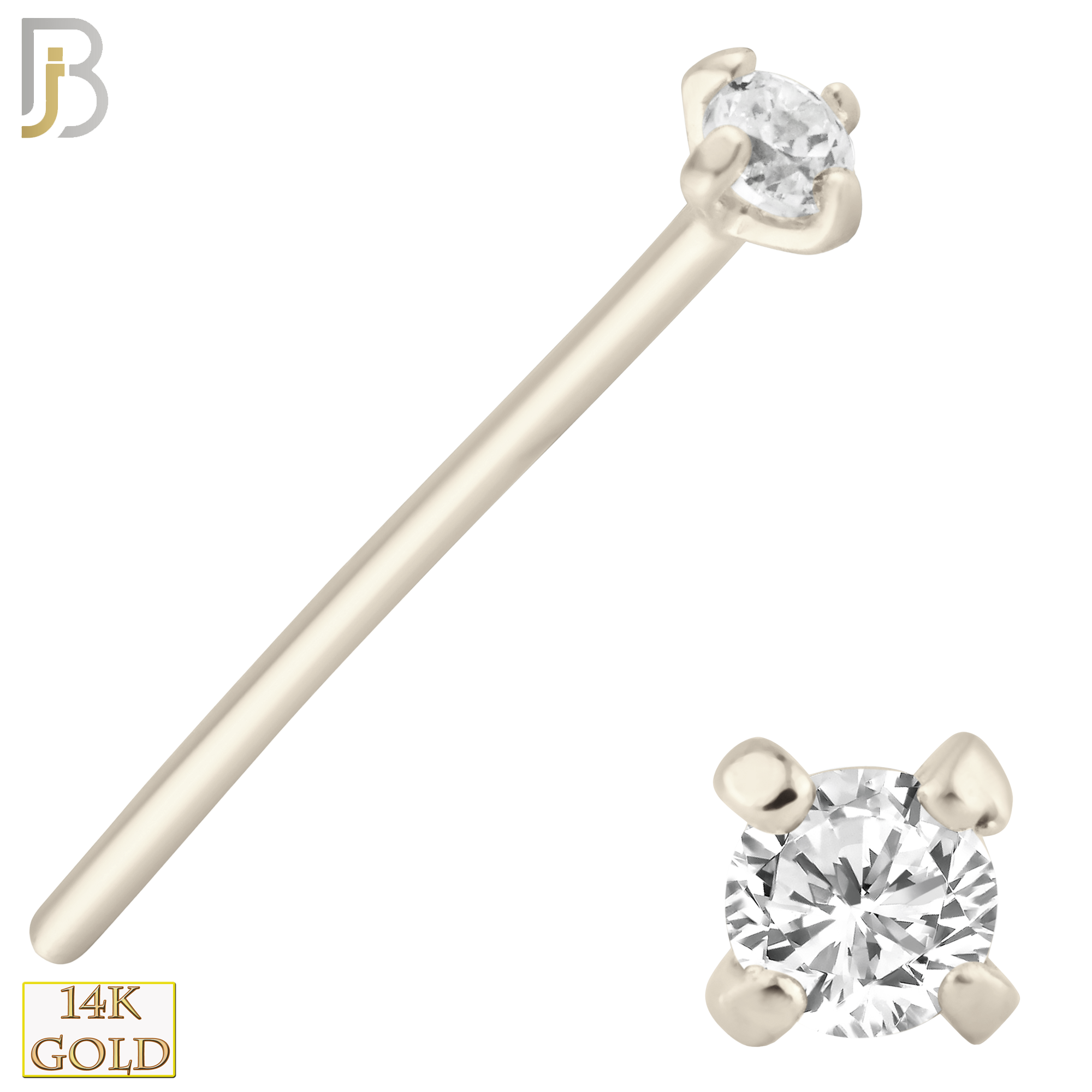 14-NR02CW-22 - 14k Solid White Gold 22g Prong Setting  Round Cubic Zircona Nose Stud Bend-it Yourself, Nose Straight  image 2