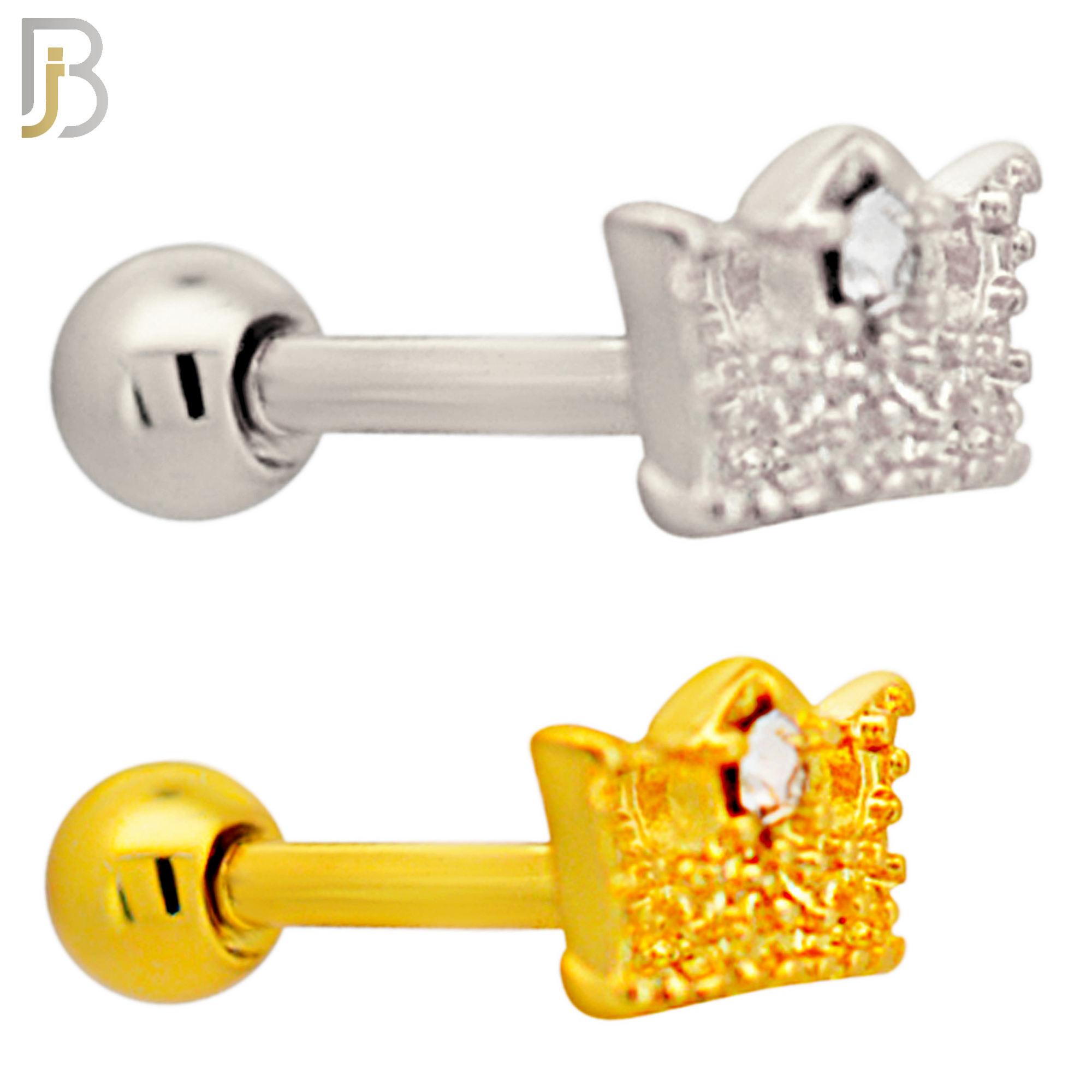 TB111 -  316L Stainless Steel Crown Tragus/Cartilage Barbell (PACK OF 6) image 0