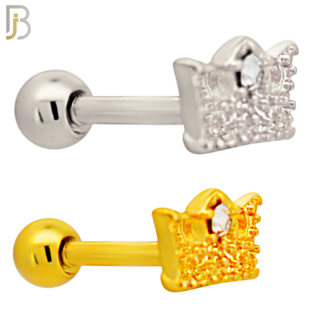 TB111 -  316L Stainless Steel Crown Tragus/Cartilage Barbell (PACK OF 6) image 0