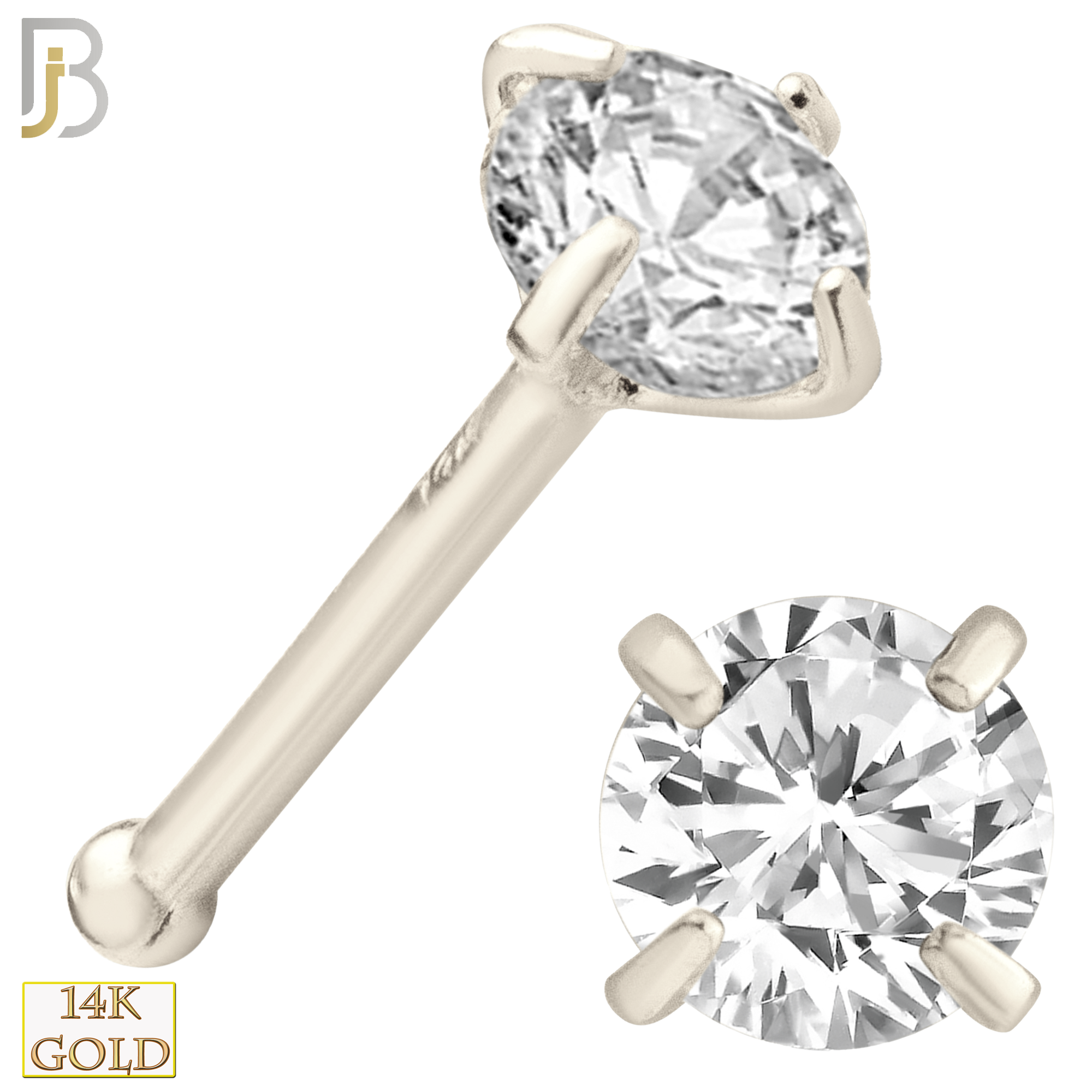 14-NR01CW-22 - 14k Solid White Gold 22g Prong Setting  Round Cubic Zircona Nose Bone image 4