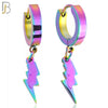 ES133 - Stainless Steel Huggies Hoops Earrings with Dangle Lightning Bolt - Multi Color Plated image