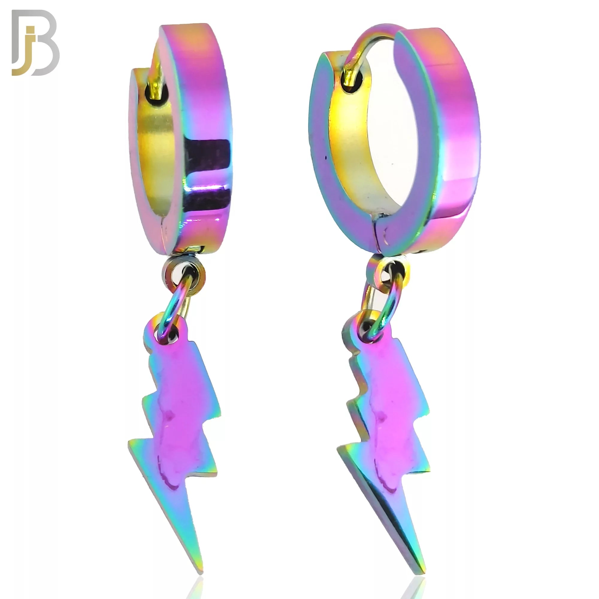 ES133 - Stainless Steel Huggies Hoops Earrings with Dangle Lightning Bolt - Multi Color Plated image