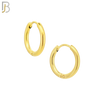 ES95G - 316L Stainless Steel Gold Plated 2mm Thickness Plain Hoops Design Huggies Clip On - 10mm image