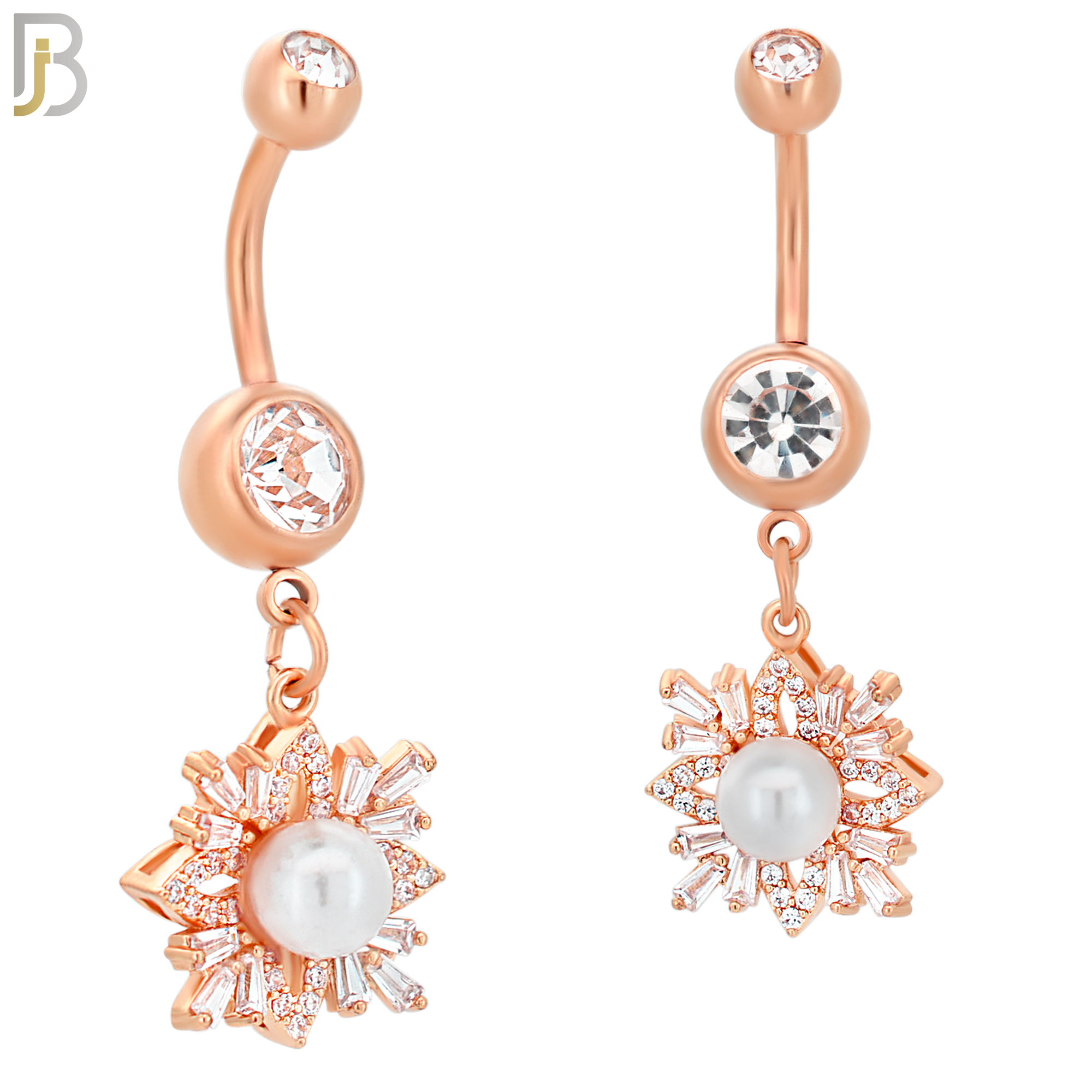 N022  - 316L Stainless Steel Dangling Snowflakes with Pearl Design Belly Ring with 5mm Screw Ball image 2