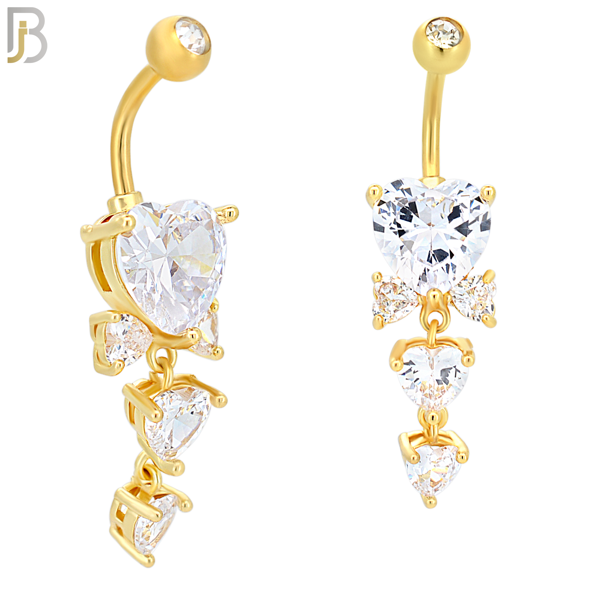 N076 - 316L Stainless Steel Dangling Heart Prong  Design Belly Ring with 5mm Screw Ball image 2