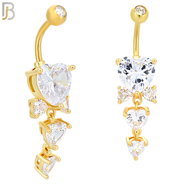 N076 - 316L Stainless Steel Dangling Heart Prong  Design Belly Ring with 5mm Screw Ball image 2