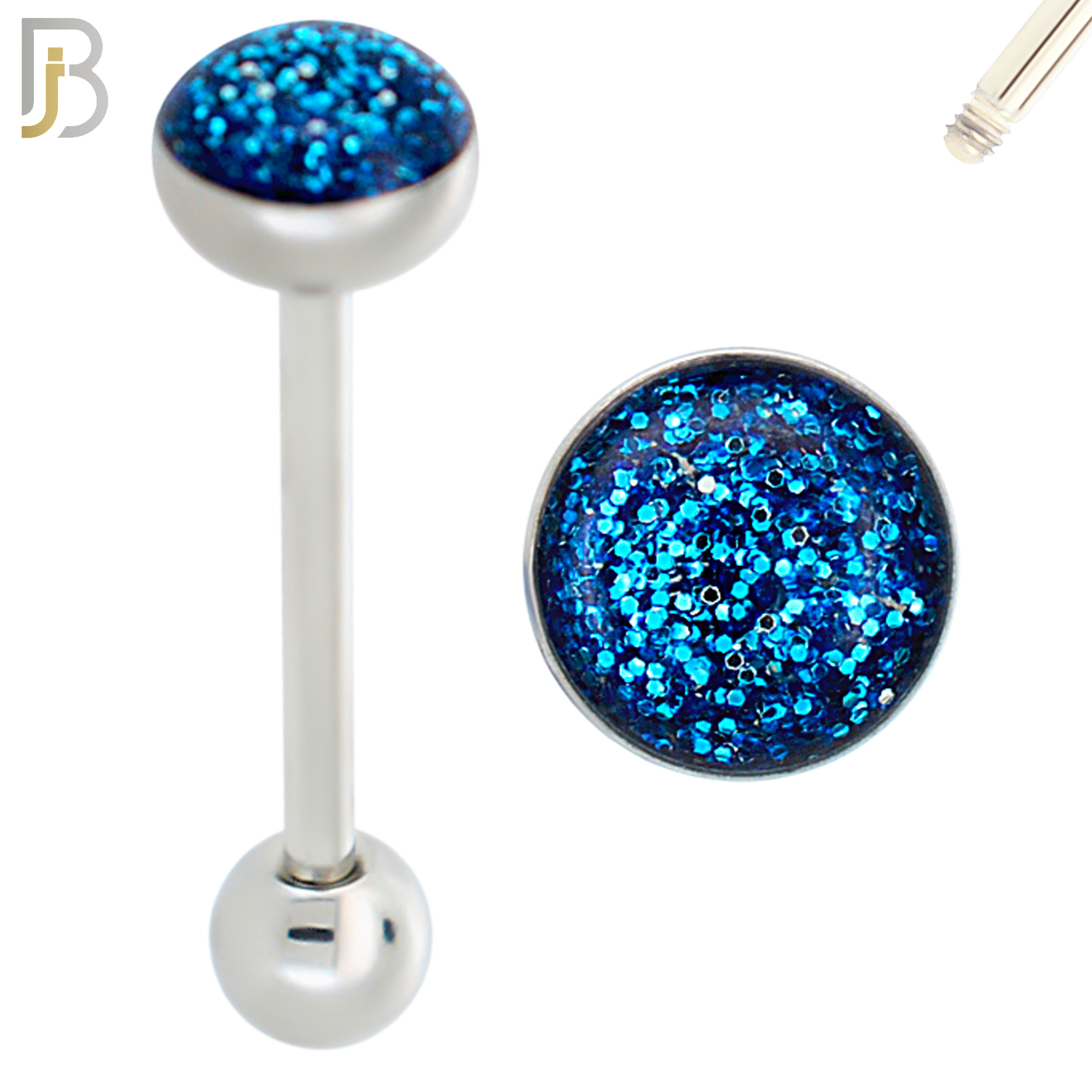 BB06 - 316L Surgical Steel Screw Barbell Glitter Top Mushroom External Threaded (PACK OF 6) image 3