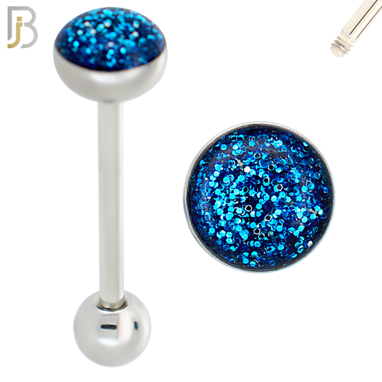 BB06 - 316L Surgical Steel Screw Barbell Glitter Top Mushroom External Threaded (PACK OF 6) image 3