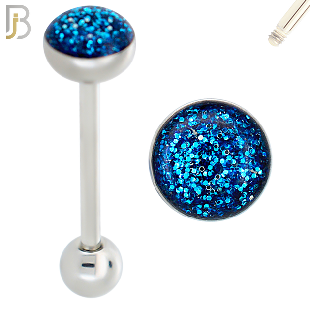 BB06 - 316L Surgical Steel Screw Barbell Glitter Top Mushroom External Threaded (PACK OF 6) image 3