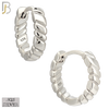 925-ES455 - 925 Sterling Silver Plain Carved Lines Edge Huggies Hoop Earrings image 1